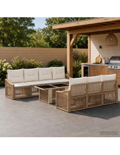 Set Divano da Giardino 8 pz Beige e Bianco Crema polyrattan