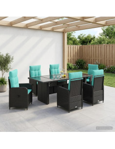 Set da pranzo per esterni 7 pz Nero e Turchese polyrattan