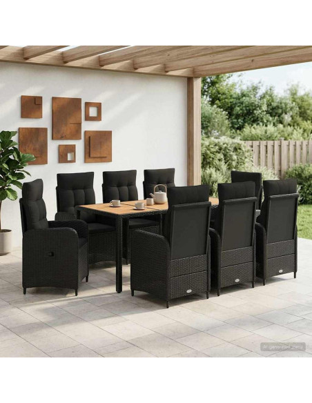 Set da pranzo per esterni 9 pz Nero