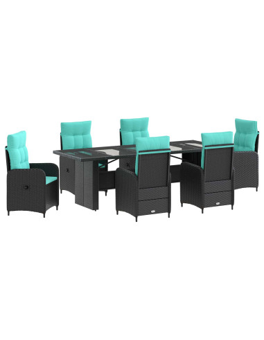 Set da pranzo per esterni 7 pz Nero e Turchese polyrattan