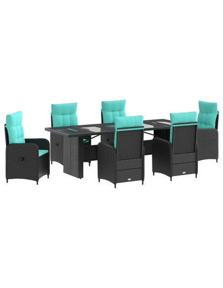Set da pranzo per esterni 7 pz Nero e Turchese polyrattan