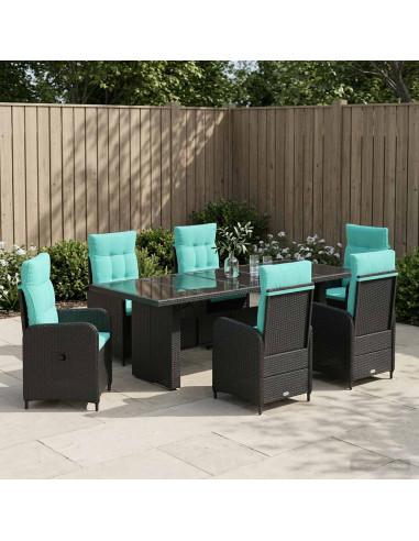 Set da pranzo per esterni 7 pz Nero e Turchese polyrattan