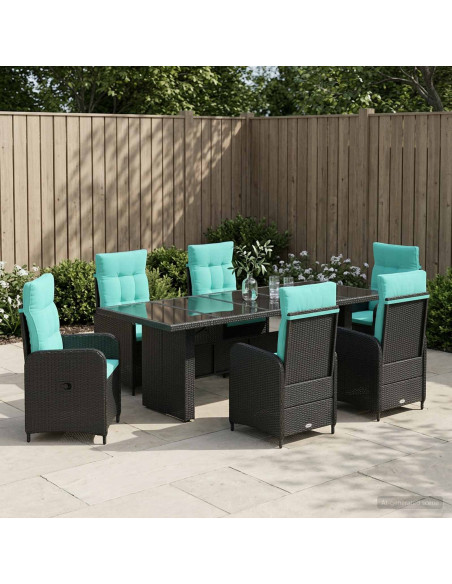 Set da pranzo per esterni 7 pz Nero e Turchese polyrattan