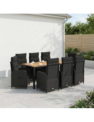Set da pranzo per esterni 9 pz Nero