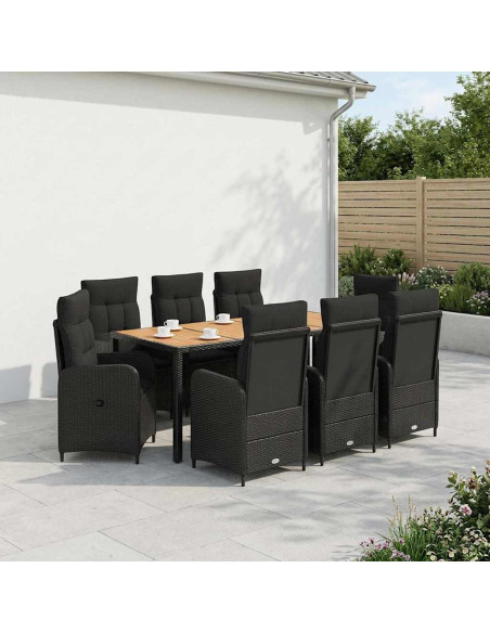 Set da pranzo per esterni 9 pz Nero