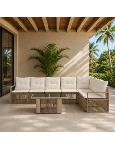 Set Divano da Giardino 8 pz Beige e Bianco Crema polyrattan