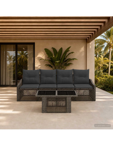 Set Divano da Giardino 5 pz Grigio e Grigio Scuro polyrattan