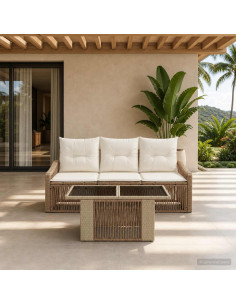 Set Divano da Giardino 4 pz Beige e Bianco Crema polyrattan