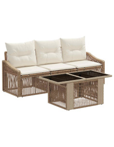 Set Divano da Giardino 4 pz Beige e Bianco Crema polyrattan 2