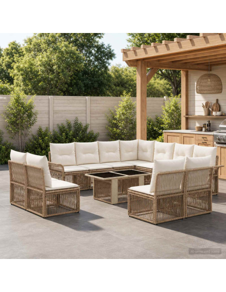 Set Divano da Giardino 12 pz Beige e Bianco Crema polyrattan