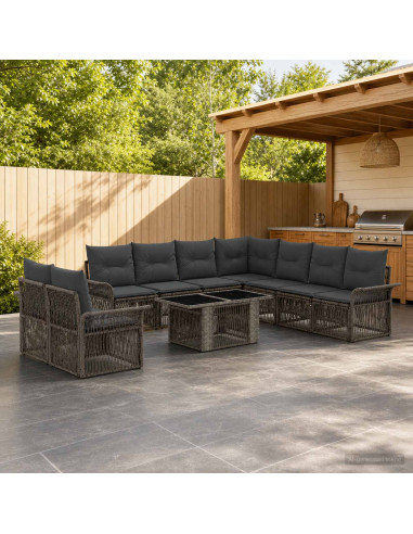 Set Divano da Giardino 10 pz Grigio e Grigio Scuro polyrattan
