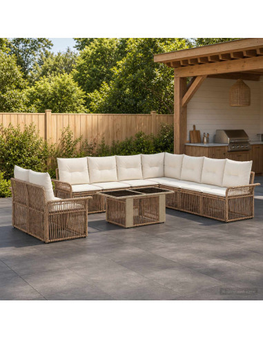 Set Divano da Giardino 10 pz Beige e Bianco Crema polyrattan