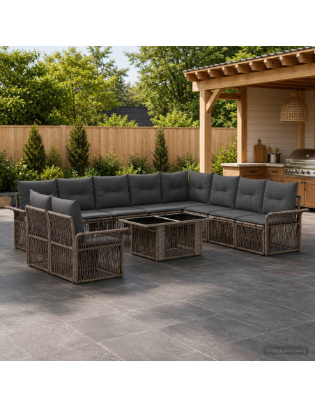 Set Divano da Giardino 11 pz Grigio e Grigio Scuro polyrattan