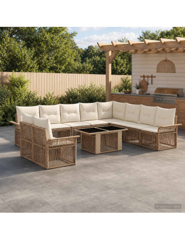 Set Divano da Giardino 11 pz Beige e Bianco Crema polyrattan