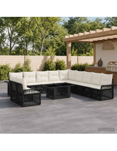Set Divano da Giardino 12 pz Nero e Bianco Crema polyrattan