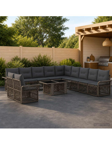Set Divano da Giardino 12 pz Grigio e Grigio Scuro polyrattan