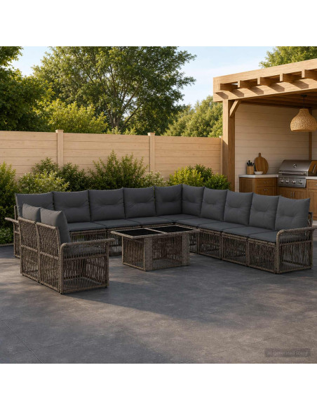 Set Divano da Giardino 12 pz Grigio e Grigio Scuro polyrattan