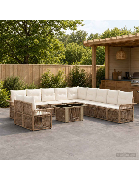 Set Divano da Giardino 12 pz Beige e Bianco Crema polyrattan