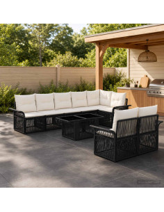 Set Divano da Giardino 9 pz Nero e Bianco Crema polyrattan