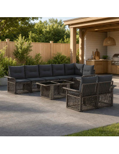 Set Divano da Giardino 9 pz Grigio e Grigio Scuro polyrattan