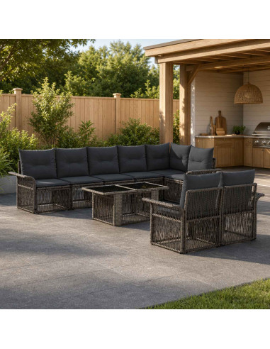 Set Divano da Giardino 9 pz Grigio e Grigio Scuro polyrattan