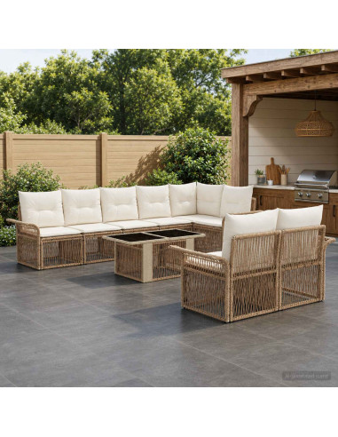 Set Divano da Giardino 9 pz Beige e Bianco Crema polyrattan