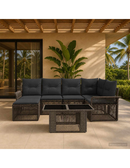Set Divano da Giardino 7 pz Grigio e Grigio Scuro polyrattan