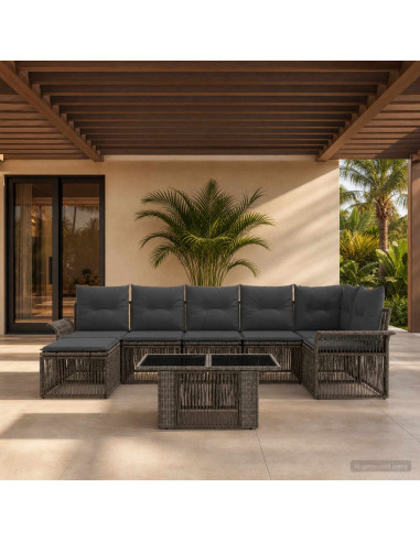Set Divano da Giardino 8 pz Grigio e Grigio Scuro polyrattan