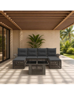 Set Divano da Giardino 7 pz Grigio e Grigio Scuro polyrattan