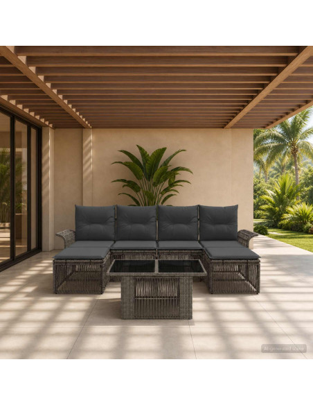 Set Divano da Giardino 7 pz Grigio e Grigio Scuro polyrattan