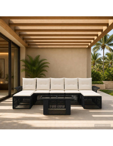 Set Divano da Giardino 8 pz Nero e Bianco Crema polyrattan
