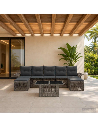 Set Divano da Giardino 8 pz Grigio e Grigio Scuro polyrattan