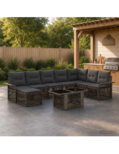 Set Divano da Giardino 9 pz Grigio e Grigio Scuro polyrattan