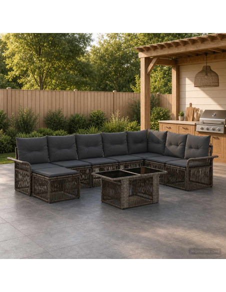 Set Divano da Giardino 9 pz Grigio e Grigio Scuro polyrattan