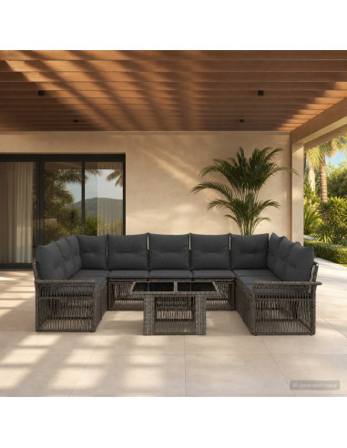 Set Divano da Giardino 10 pz Grigio e Grigio Scuro polyrattan