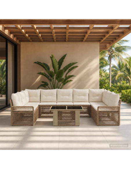Set Divano da Giardino 10 pz Beige e Bianco Crema polyrattan