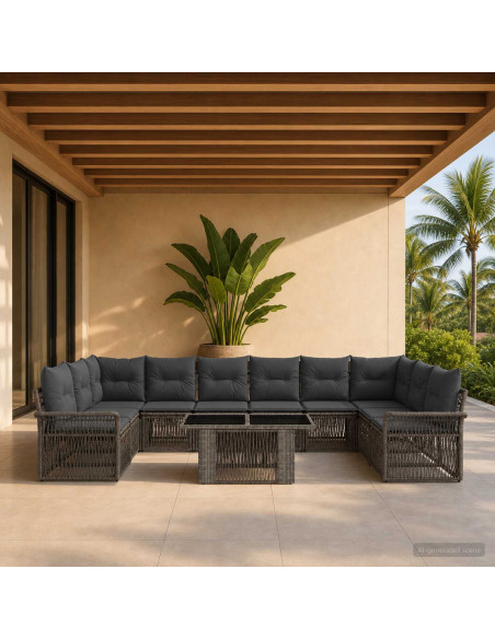 Set Divano da Giardino 11 pz Grigio e Grigio Scuro polyrattan