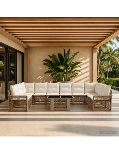 Set Divano da Giardino 11 pz Beige e Bianco Crema polyrattan