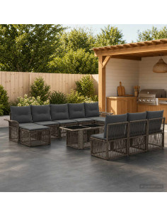 Set Divano da Giardino 11 pz Grigio e Grigio Scuro polyrattan