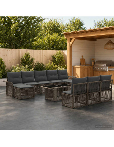 Set Divano da Giardino 11 pz Grigio e Grigio Scuro polyrattan