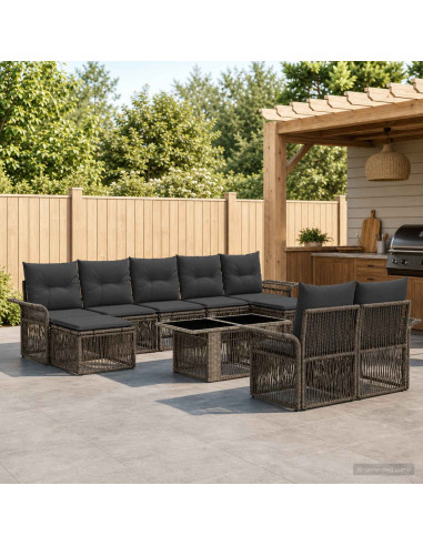 Set Divano da Giardino 10 pz Grigio e Grigio Scuro polyrattan