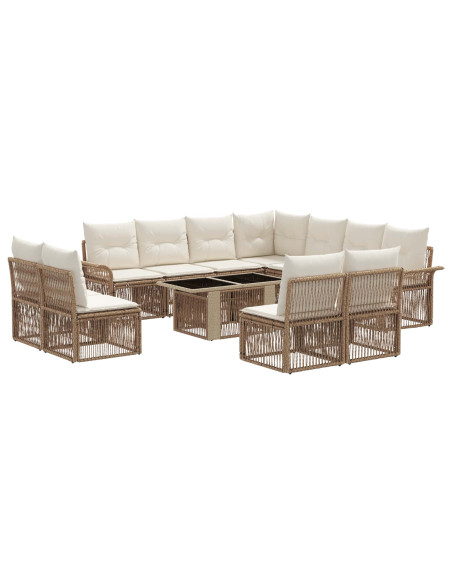 Set Divano da Giardino 12 pz Beige e Bianco Crema polyrattan