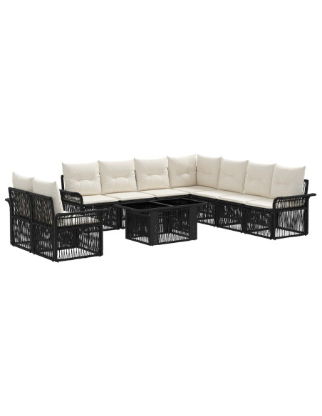 Set Divano da Giardino 10 pz Nero e Bianco Crema polyrattan