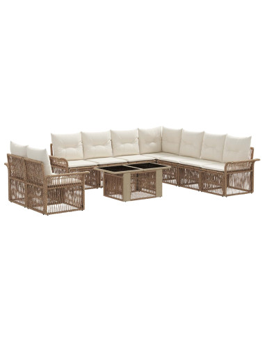 Set Divano da Giardino 10 pz Beige e Bianco Crema polyrattan