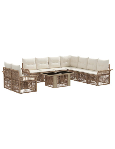 Set Divano da Giardino 10 pz Beige e Bianco Crema polyrattan