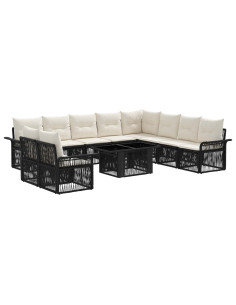 Set Divano da Giardino 11 pz Nero e Bianco Crema polyrattan 2