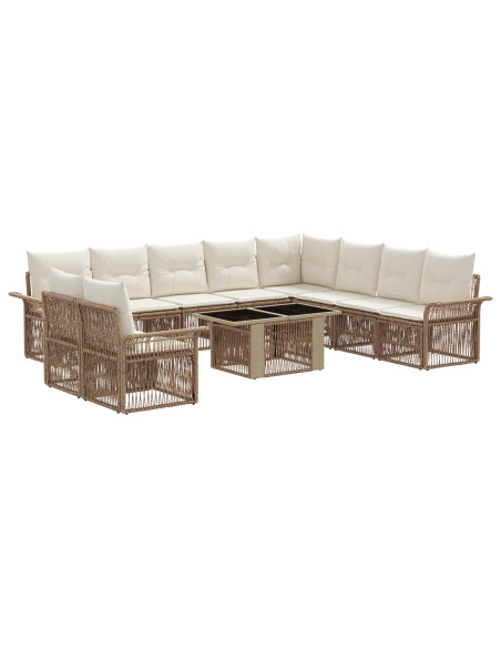 Set Divano da Giardino 11 pz Beige e Bianco Crema polyrattan