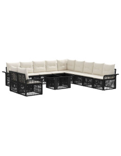 Set Divano da Giardino 12 pz Nero e Bianco Crema polyrattan 2
