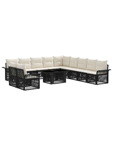 Set Divano da Giardino 12 pz Nero e Bianco Crema polyrattan