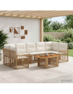 Set Divano da Giardino 8 pz Naturale e Bianco Crema polyrattan